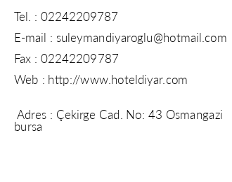 Diyar Hotel Bursa iletiim bilgileri